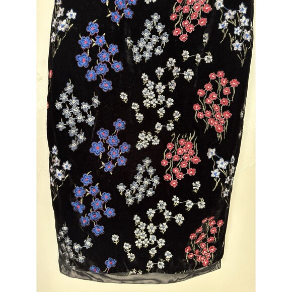 Calvin Klein Black Velvet & Mesh Floral Embroidered Pencil Dress Sleeveless SZ 4 - Picture 8 of 11